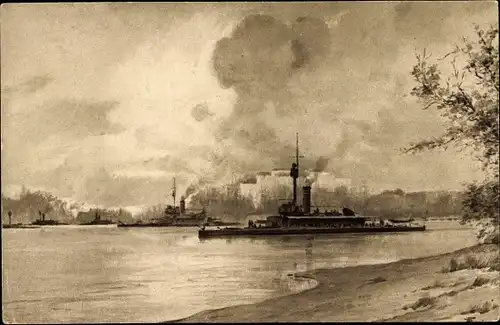 Ak Pétervárad Peterwardein Novi Sad Serbien, Österreichisches Kriegsschiff, Donaumonitore, I WK