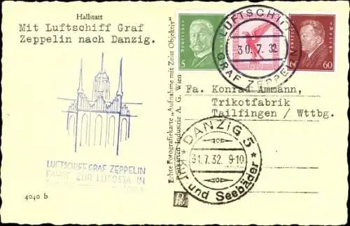 Ak Deutschlandfahrt 31.07.1932 Danzig, Luftschiff Graf Zeppelin nach Danzig, Luposta Fahrt