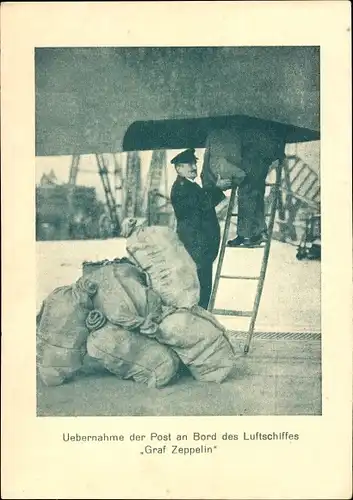 Ak Übernahme der Post an Bord des Luftschiffes Graf Zeppelin, LZ 127, Mophila Sonderkarte