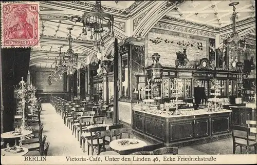 Ak Berlin Mitte, Victoria Cafe, Unter den Linden 46, Ecke Friedrichstraße