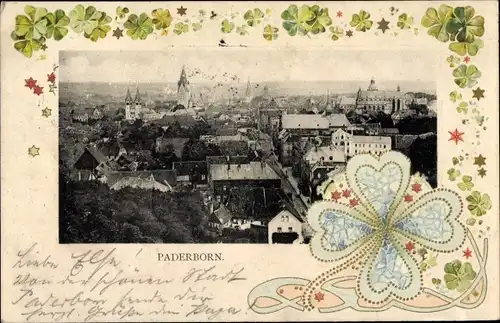 Präge Passepartout Ak Paderborn in Westfalen, Stadtpanorama, Kleeblätter