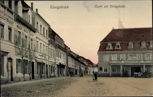 Ak Königsbrück in der Oberlausitz, Markt, Königstraße, Zum schwarzen Adler