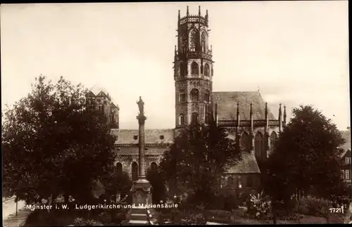 Ak Münster in Westfalen, Ludgerikirche, Mariensäule