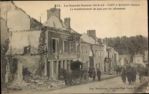 Ak Port à Binson Mareuil le Port Marne, La Grande Guerre, Le bombardement du pays par les Allemands