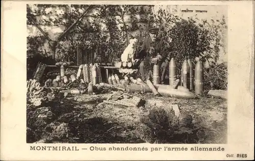 Ak Marchais Montmirail Marne, Obus abandonnes par l'armee allemands