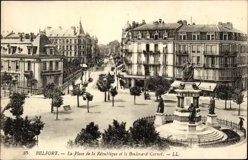 Ak Belfort Beffert Beffort Territoire de Belfort, Platz der Republik, Boulevard Carnot