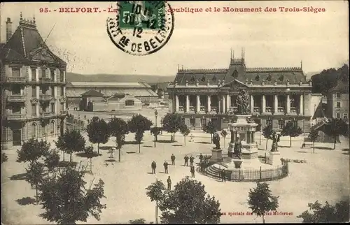 Ak Belfort Beffert Beffort Territoire de Belfort, Platz der Republik, Denkmal der drei Belagerungen