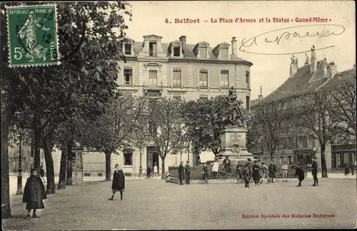 AK Belfort Beffert Beffort Territorium Belfort, Place d'Armes, Statue bei Meme