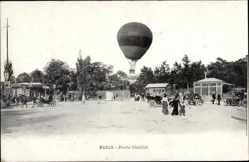 Ak Paris XVII., Maillot Porte, Ballon, Auto, Kutschen