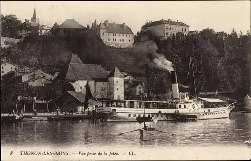 Ak Thonon les Bains Haute Savoie, Blick vom Pier