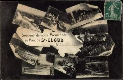 Ak Saint Cloud Hauts de Seine, Souvenir de notre Promenade au Parc, Parkanlage, Wasserfontäne