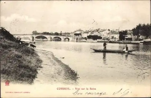 Ak Corbeil Essonne, Vue sur la Seine, Boot