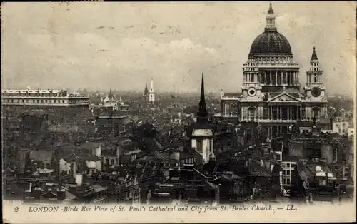 Ak London City England, Birds Eye View of St.Paul's Cathedral from St. Brides Church