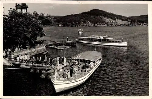 Ak Saalburg an der Saale, Dampfer Stadt Schleiz, Bootsanlegestelle am Kranich