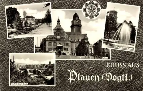 Ak Plauen im Vogtland, Platz der Roten Armee, Rathaus, Wappen, Leninplatz, Friedrich-Ebert-Brücke