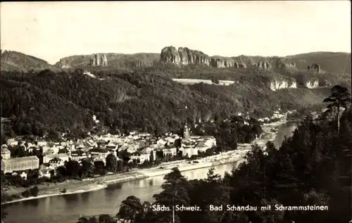 Ak Bad Schandau Sächsische Schweiz, Ortsansicht, Schrammsteine