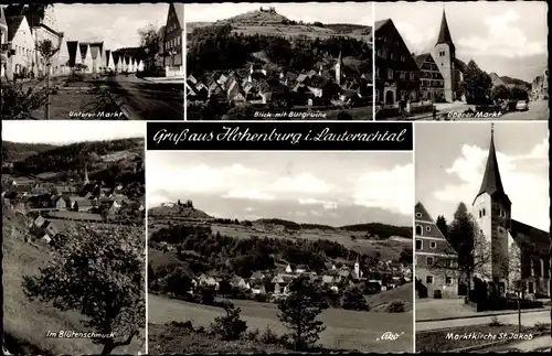 Ak Hohenburg in der Oberpfalz, Lauterbachtal, Marktkirche St. Jakob, Blütenschmuck, Burgruine