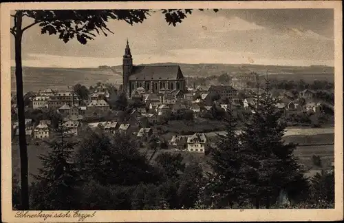 Ak Schneeberg im Erzgebirge, Ortsansicht, Kirche