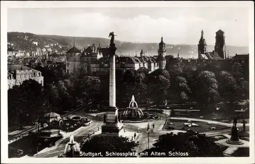 Ak Stuttgart in Baden Württemberg, Schlossplatz mit Altem Schloss, Springbrunnen