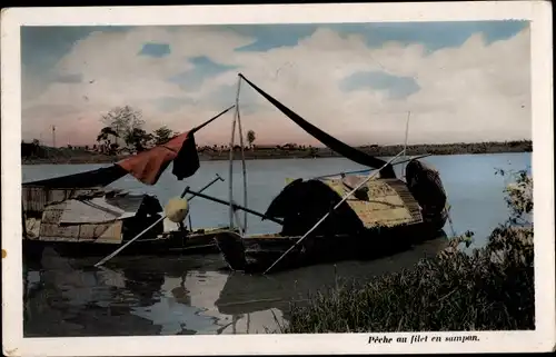 Ak Vietnam, Fischerboot auf dem Wasser