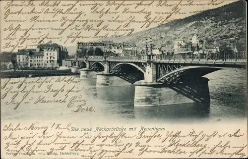 Ak Neuenheim Heidelberg am Neckar, Ortsansicht, neue Neckarbrücke