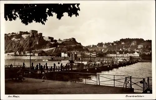 Ak Ehrenbreitstein Koblenz am Rhein, Ortsansicht, Schiffbrücke