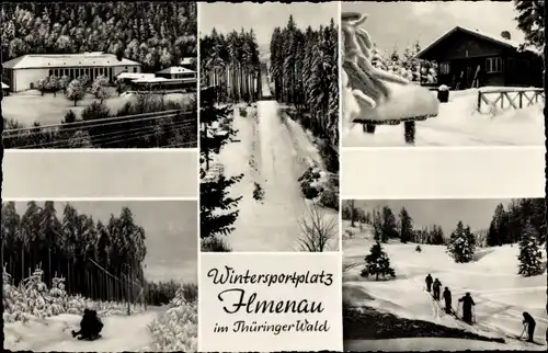 Ak Ilmenau in Thüringen, Teilansichten, Winter, Skischanze, Skifahrer