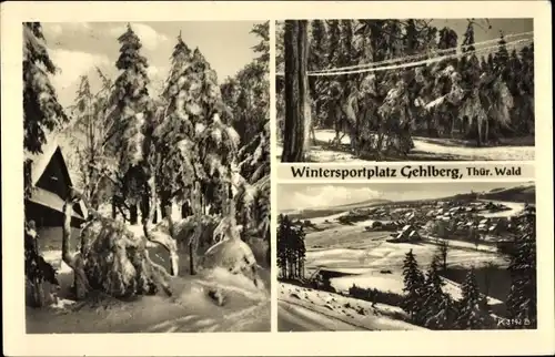 Ak Gehlberg Suhl in Thüringen, Wintersportplatz, Ortsansicht, Wald, Winteransichten