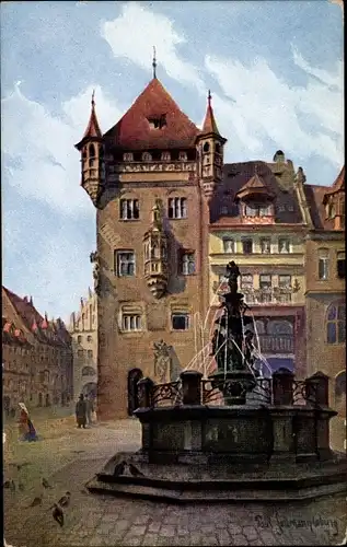 Künstler Ak Nürnberg in Mittelfranken, Nassauerhaus, Brunnen
