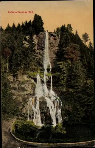 Ak Oker Goslar am Harz, Hotel Romkerhalle, Romkerwasserfall