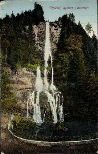 Ak Oker Goslar am Harz, Hotel Romkerhalle, Okertal, Romker-Wasserfall