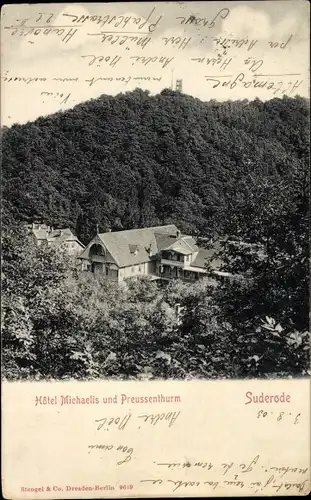 Ak Bad Suderode Quedlinburg im Harz, Hotel Michaelis und Preußenturm