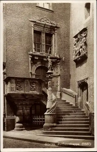 Ak Görlitz in der Lausitz, Rathaustreppe