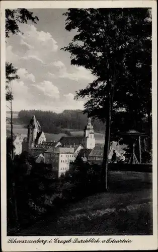 Ak Schwarzenberg im Erzgebirge Sachsen, Durchblick vom Totenstein, Gebäude