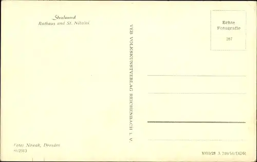 Ak Stralsund in Vorpommern, Rathaus, St. Nikolai Kirche