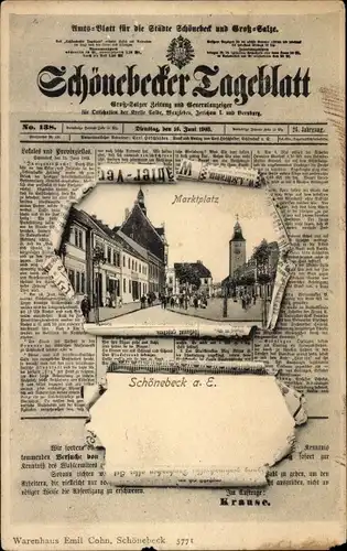 Zeitungs Ak Schönebeck an der Elbe, Schönebecker Tagblatt vom 16.06.1903, Marktplatz