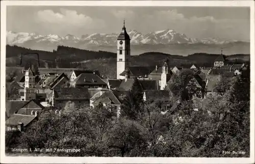 Ak Wangen im Allgäu, Ortsansicht, Kirche, Säntisgruppe