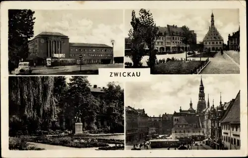 Ak Zwickau in Sachsen, Teilansichten, Park, Denkmal, Markt