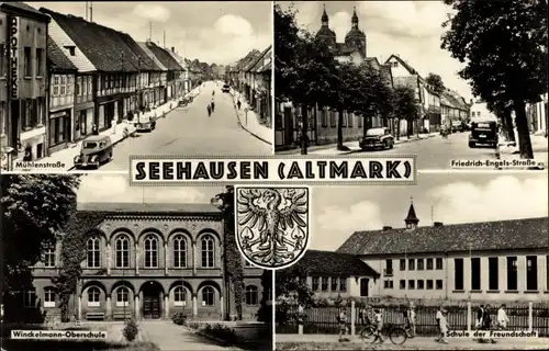 Wappen Ak Seehausen in der Altmark, Mühlenstraße, Winckelmann Oberschule, Schule der Freundschaft