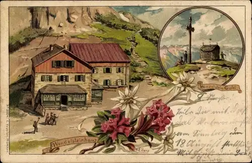 Litho Bayrischzell im Mangfallgebirge Oberbayern, Wendelsteinhaus, Wendelsteingipfel