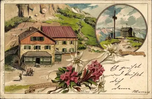 Litho Bayrischzell im Mangfallgebirge Oberbayern, Wendelsteinhaus, Wendelsteingipfel