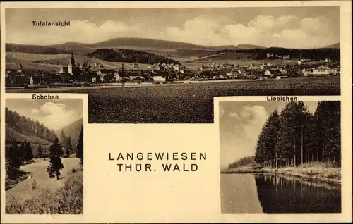 Ak Langewiesen Ilmenau am Thüringer Wald, Gesamtansicht, Schobse, Liebichen