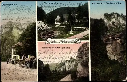 Ak Weihersmühle Weismain Oberfranken, Gasthof Pension Forelle, Felspartie