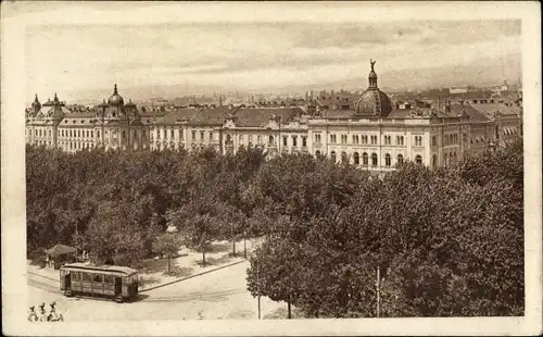 Ak Zagreb Kroatien, Panorama, Straßenbahn