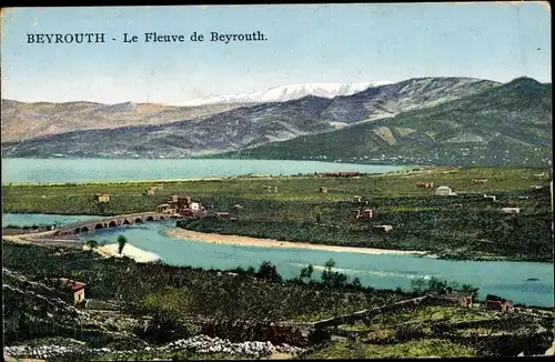 Ak Beirut Beyrouth Libanon, Le Fleuve de Beyrouth, Flusslandschaft, Gebirge