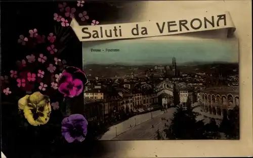 Passepartout Ak Verona Veneto, Panorama, Stiefmütterchen