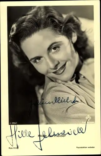 Ak Schauspielerin Hilde Schneider, Portrait, Autogramm