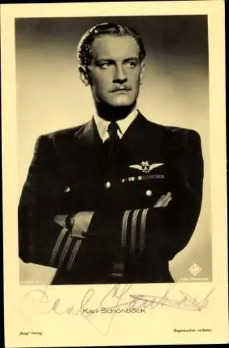 Ak Schauspieler Karl Schönböck, Portrait, Uniform, Filmkostüm, Autogramm