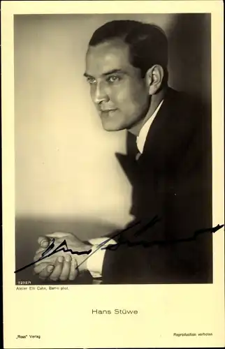 Ak Schauspieler Hans Stüwe, Portrait, Ross 7275 1, Autogramm