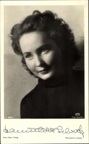 Ak Schauspielerin Hannelore Schroth, Portrait, Bavaria Film, Film Foto Verlag A 3606/1, Autogramm